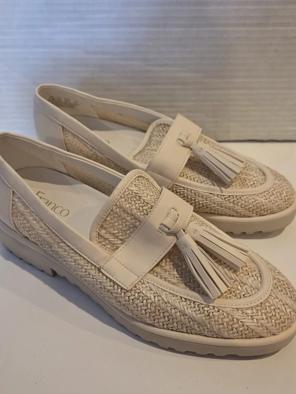 Franco Sarto Lug Sole Loafers shoes size 8.5 Carolynn Tassel Raffia espadrilles